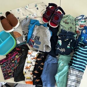 Bundle - Boys 3T 5pj’s, 4shorts, 4 shirts, 2 undies, plates, shoes 8, sandals 9